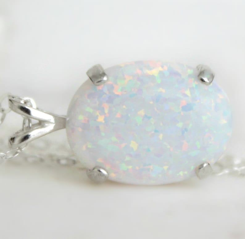 Sterling Silver Opal Necklace Opal Pendant Necklace October - Etsy