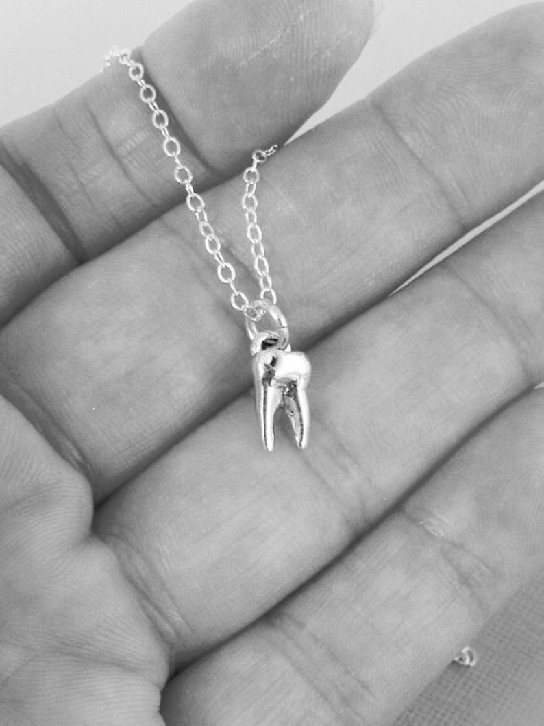 Sterling Silver Tooth Charm Necklace, Gift For Dental Hygienist, Human Molar Tooth Charm, Gift For Dentist, Molar Charm Necklace, Baby Tooth image 5