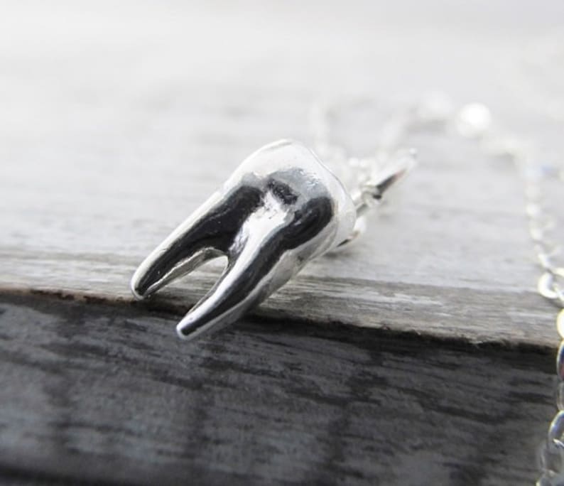 Sterling Silver Tooth Charm Necklace, Gift For Dental Hygienist, Human Molar Tooth Charm, Gift For Dentist, Molar Charm Necklace, Baby Tooth image 4