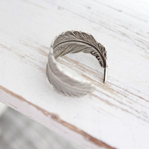 Silver Adjustable Feather Wrap Ring, Simple Silver Feather Jewelry, Gifts Under 20, Feather Ring image 2