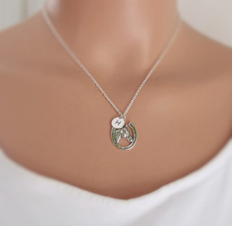 Personalized Horse Necklace, Silver Horse Charm Necklace, Horseshoe Charm Necklace, Horse Lovers Gift, Sterling Silver Horse Jewelry image 3