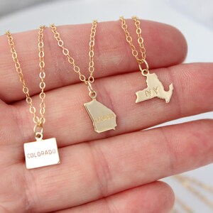 Gold State Charm Necklace, Tiny, Going Away Gift, State Charm Jewelry, State Shaped Charms, Gift For Her, Home Sweet Home image 2