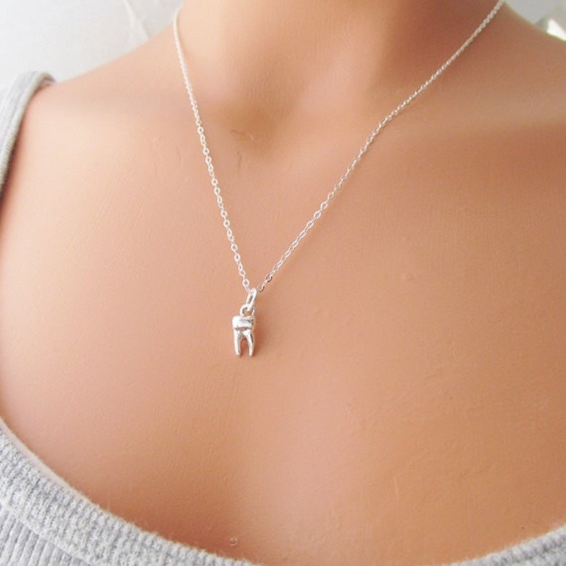 Sterling Silver Tooth Charm Necklace, Gift For Dental Hygienist, Human Molar Tooth Charm, Gift For Dentist, Molar Charm Necklace, Baby Tooth image 3