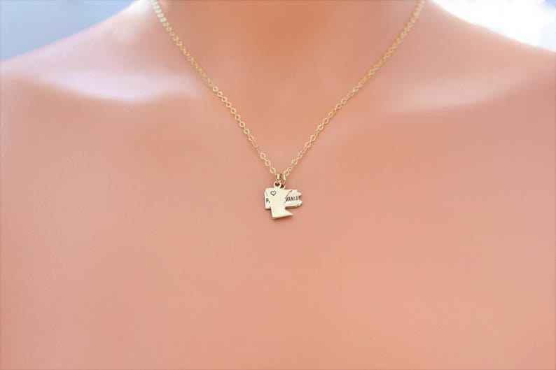 Gold State Charm Necklace, Tiny, Going Away Gift, State Charm Jewelry, State Shaped Charms, Gift For Her, Home Sweet Home image 3