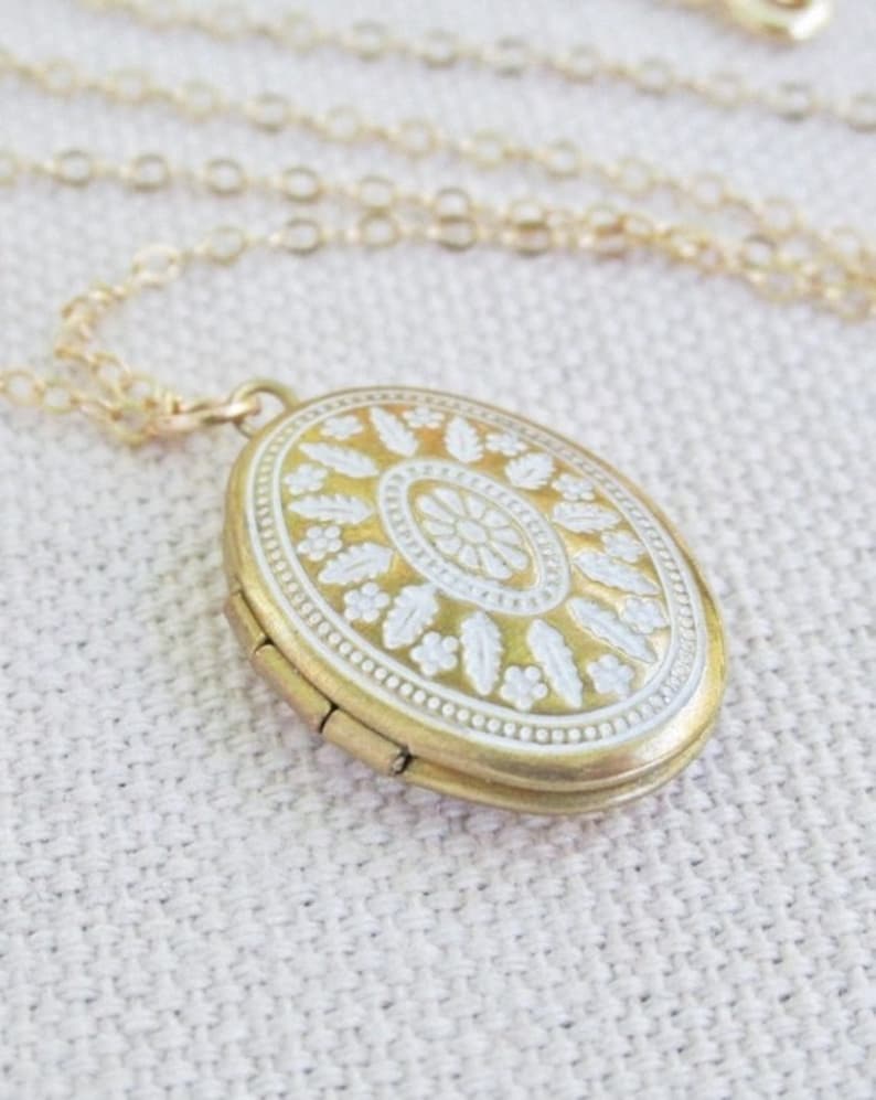 Gold Locket Necklace Small Locket Pendant Necklace Long Etsy