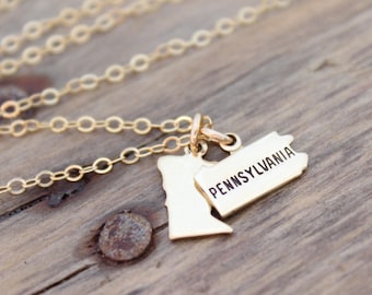 Gold State Charm Necklace: 14k Gold-Filled Chain, Home Sweet Home Gift