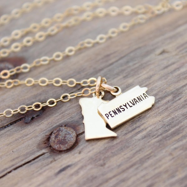 Gold State Charm Necklace: 14k Gold-Filled Chain, Home Sweet Home Gift
