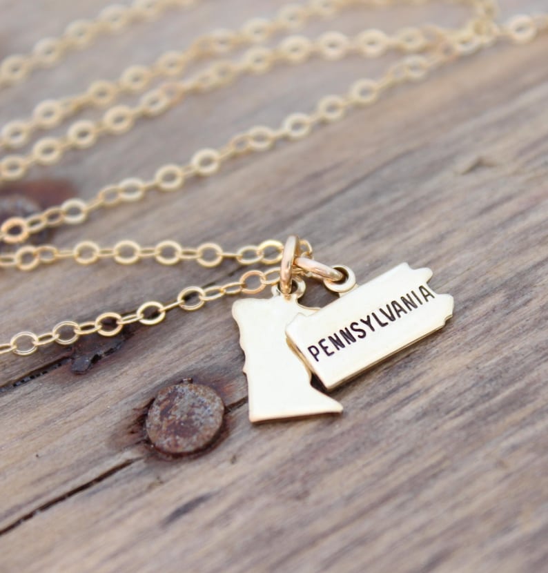 State Charm Necklace Small Gold State Charm Going Away Gift Etsy