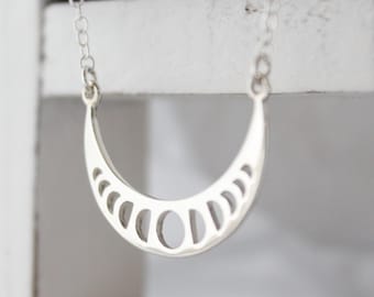 Sterling Silver Moon Phase Necklace: Celestial Lunar Jewelry