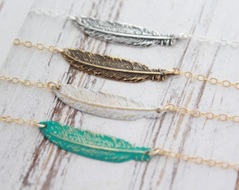 Feather Necklace, Dainty Layering Minimalist Necklace, BFF, Friendship, Gift For Her, Boho Style, Spiritual Freedom, New Beginning