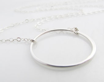Sterling Silver Circle Necklace: Minimalist Karma Pendant