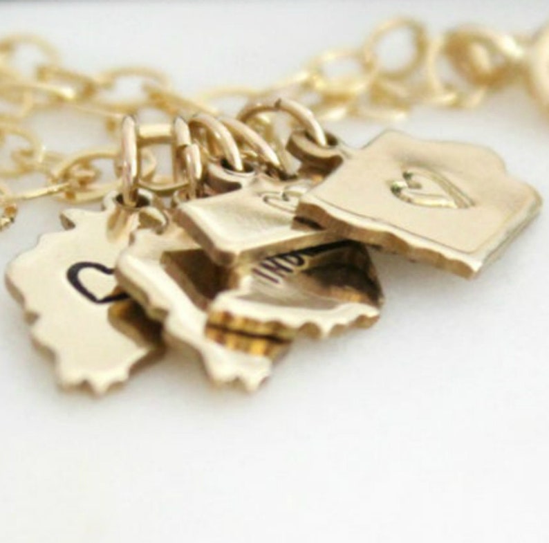 Gold State Charm Bracelet, Personalized Tiny State Charms, Graduation Gift, Going Away Gift, Traveling State Bracelet image 6