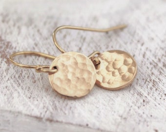Hammered Disc Earrings: Sterling Silver or 14k Gold Filled