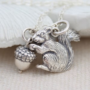 Sterling Silver Squirrel Acorn Charm Necklace, Squirrel Lovers Gift, Nature Lovers