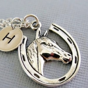 Personalized Horse Necklace, Silver Horse Charm Necklace, Horseshoe Charm Necklace, Horse Lovers Gift, Sterling Silver Horse Jewelry image 1