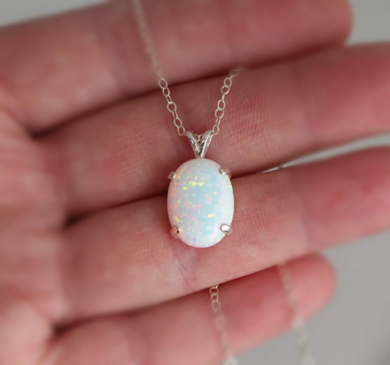 Sterling Silver Opal Necklace Opal Pendant Necklace October - Etsy