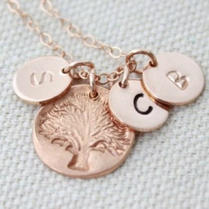 Rose Gold Tree Charm Necklace, Personalized Initial Necklace, Gift For Mom, Tree Of Life Pendant, Family Tree, Rose Gold Jewelry image 2