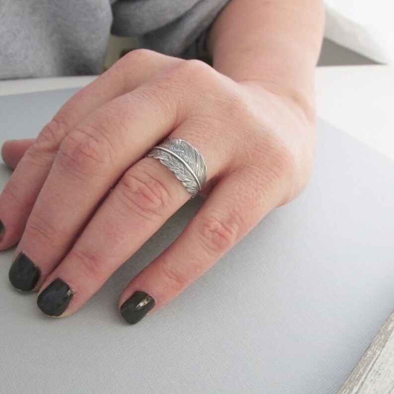 Silver Adjustable Feather Wrap Ring, Simple Silver Feather Jewelry, Gifts Under 20, Feather Ring image 3