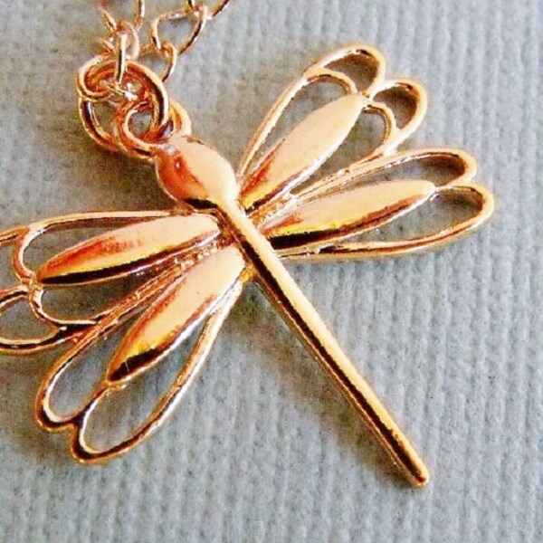 Dragonfly Necklace, Rose Gold Filled Necklace, Dragonfly Charm Necklace, Rose Gold Jewelry