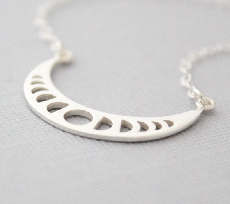 Sterling Silver Moon Phase Festoon Necklace, Celestial Jewelry, Lunar, Astronomy Lovers Gift, Crescent Moon Phase Connector Pendant image 1