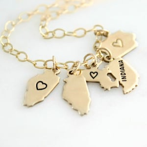 Gold State Charm Bracelet, Personalized Tiny State Charms, Graduation Gift, Going Away Gift, Traveling State Bracelet