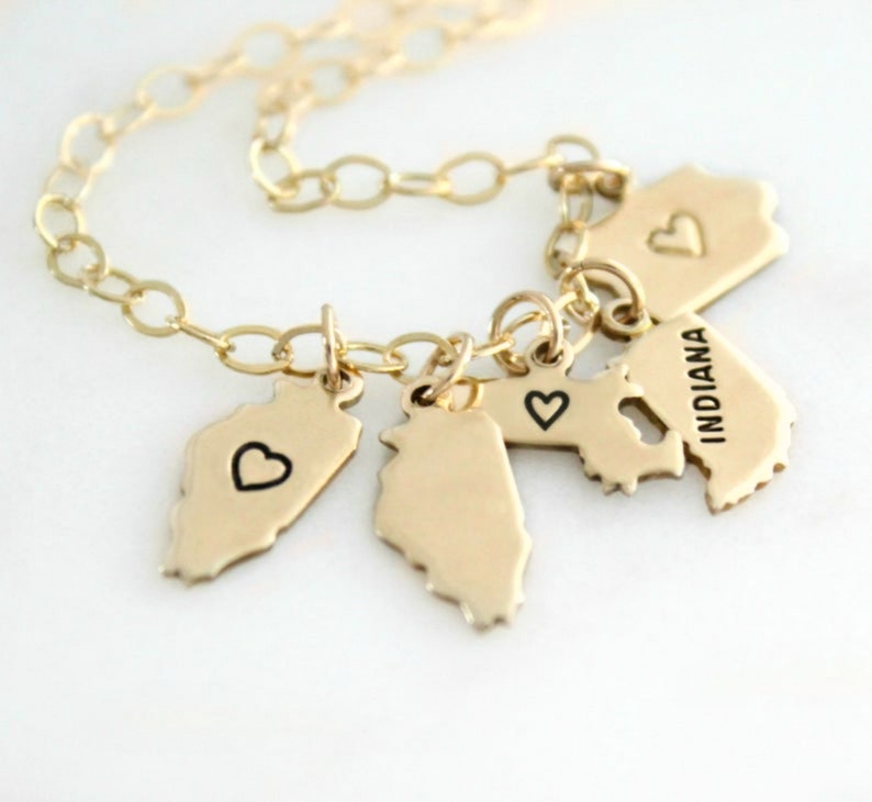 Gold State Charm Bracelet, Personalized Tiny State Charms, Graduation Gift, Going Away Gift, Traveling State Bracelet image 1