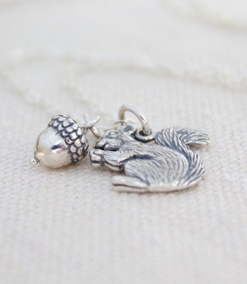 Sterling Silver Squirrel Acorn Charm Necklace, Squirrel Lovers Gift, Nature Lovers image 4