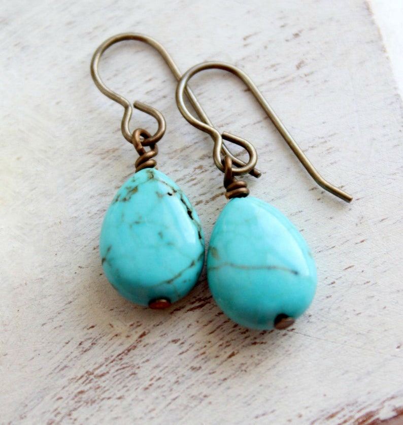 Turquoise Teardrop Earrings Dangling Turquoise Earrings Etsy