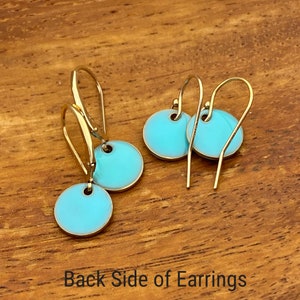 Tiny Round Turquoise Earrings in 14k Gold Filled Lever back or Shepherd Hook/French Hook Ear wire, Dangling Little Circles, Dots image 6