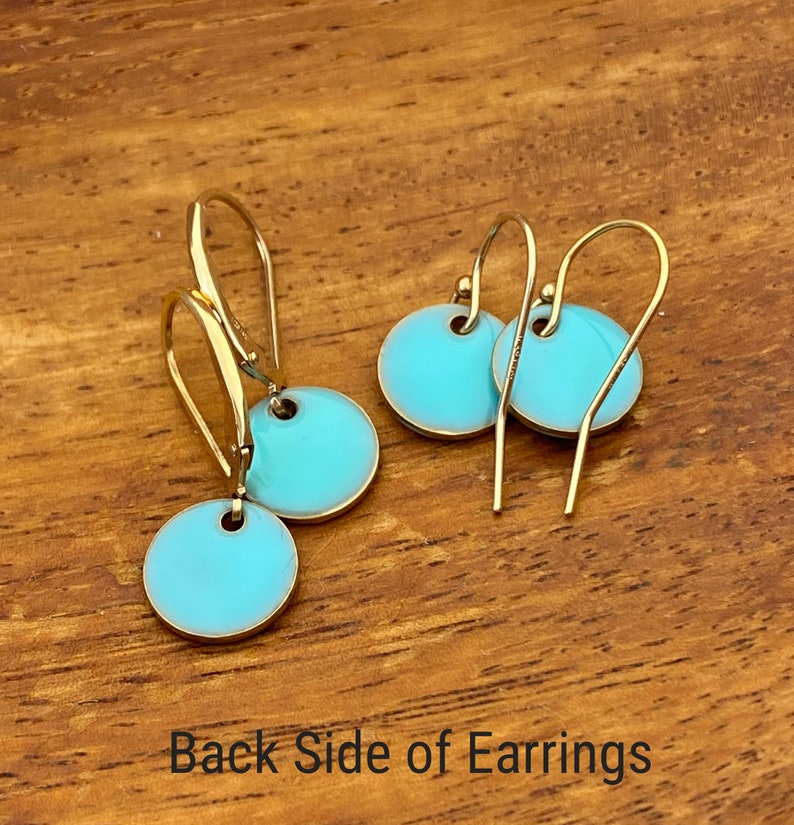 Tiny Round Turquoise Earrings in 14k Gold Filled Lever back or Shepherd Hook/French Hook Ear wire, Dangling Little Circles, Dots image 6