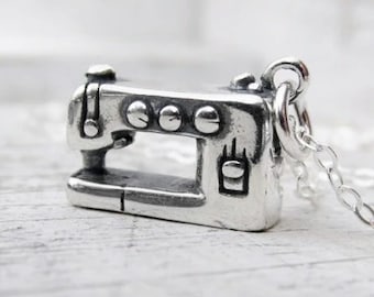 Sterling Silber Nähmaschine Anhänger Halskette, Basteln, Nähen, Quiliting, Näherin, Bekleidungsdesigner