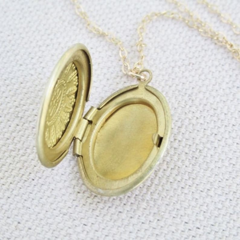 Gold Locket Necklace Small Locket Pendant Necklace Long Etsy