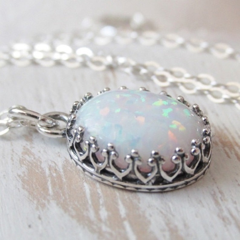 Sterling Silver Opal Necklace White Opal Pendant Necklace Etsy