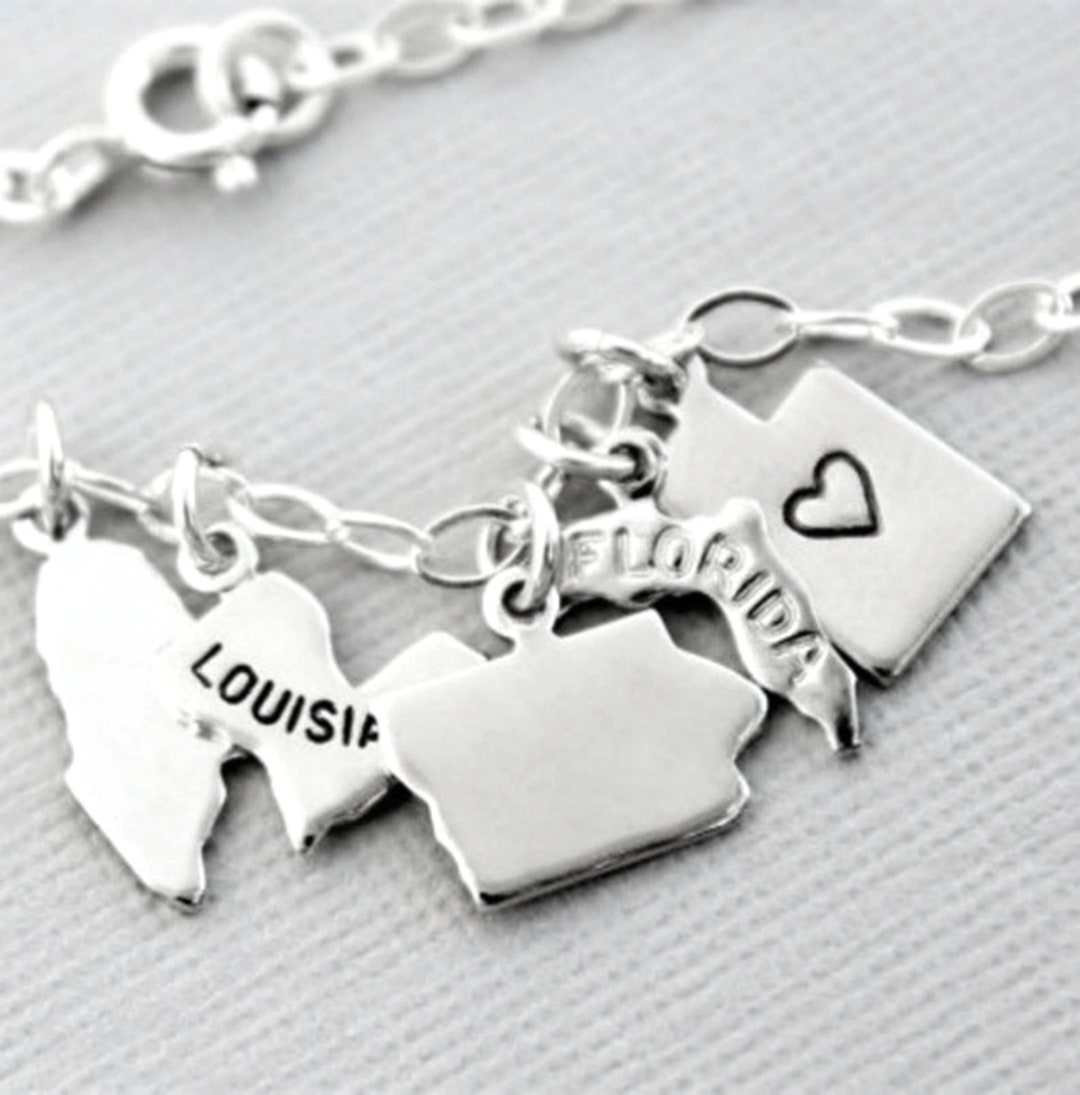 Silver State Charm Bracelet Tiny State Charms Silver State Etsy