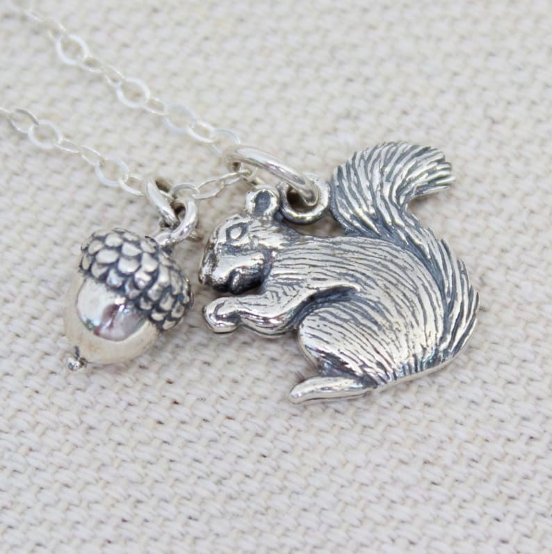 Sterling Silver Squirrel Acorn Charm Necklace, Squirrel Lovers Gift, Nature Lovers image 5