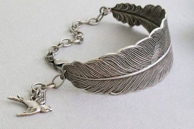 Silver Adjustable Feather Wrap Ring, Simple Silver Feather Jewelry, Gifts Under 20, Feather Ring image 5