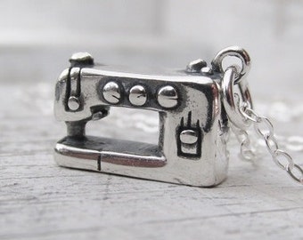 Sterling Silver Sewing Machine Charm Necklace, Crafting, Sewing, Quliting, Seamstress, Clothing Designers