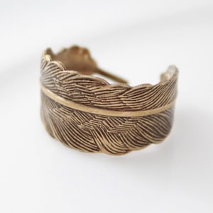 Antique Brass Feather Ring: Adjustable Wrap Jewelry