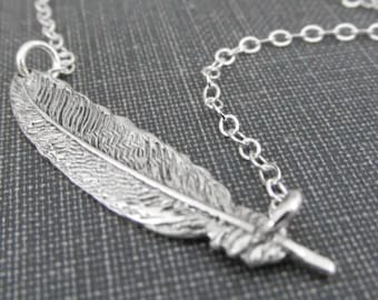 Silver Feather Necklace, Dainty Choker, BFF, Best Friends, Friendship, Spiritual Freedom, New Beginnings, Boho