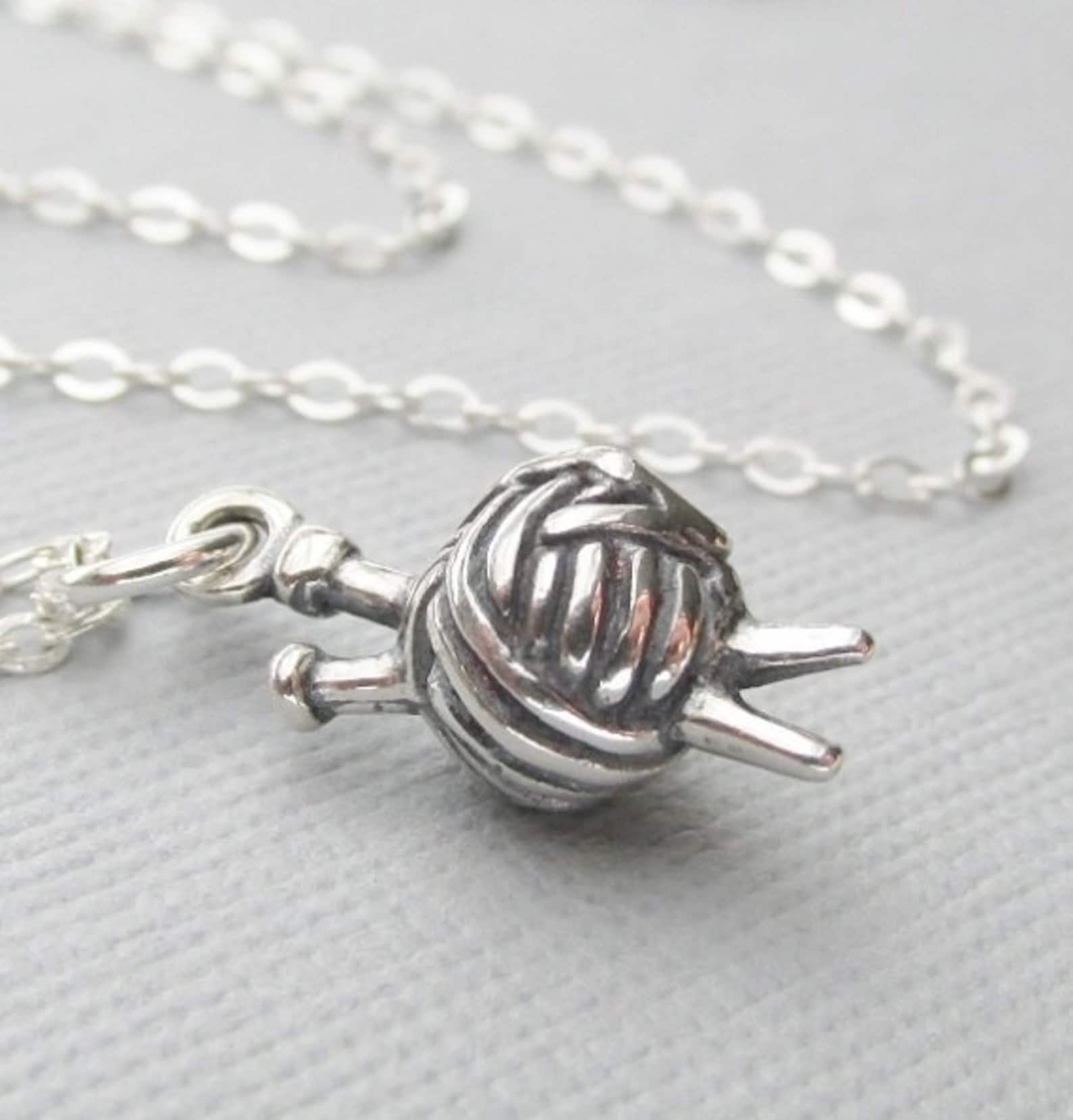 Solid Sterling Silver Knitting Charm Necklace Gifts For Etsy