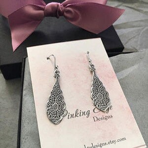 Dangling Silver Earrings, Sterling Silver, Art Nouveau Style Earrings, Teardrop Earrings, Silver drop Earrings, Lever Back Ear Wire, Long image 4