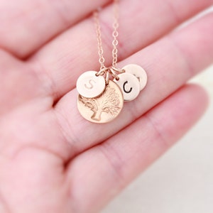 Rose Gold Tree Charm Necklace, Personalized Initial Necklace, Gift For Mom, Tree Of Life Pendant, Family Tree, Rose Gold Jewelry image 5