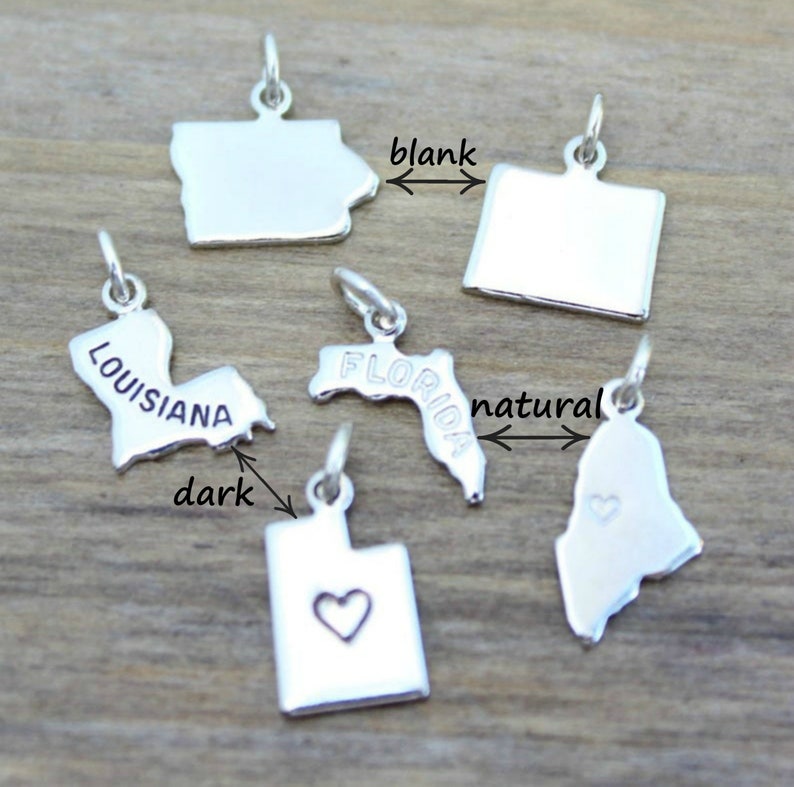 Silver State Charms, Small, Tiny, Dainty, Going Away Gift, Personalized, Home State, Home Sweet Home, Graduation Gift, Charms For Bracelet image 4