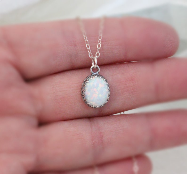 Sterling Silver Opal Necklace White Opal Pendant Necklace Etsy
