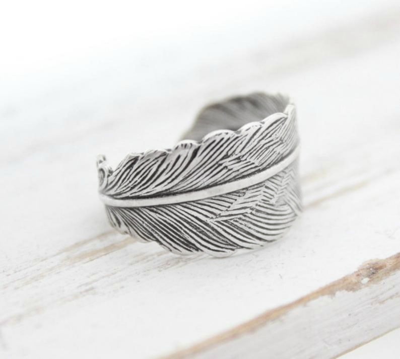 Silver Adjustable Feather Wrap Ring, Simple Silver Feather Jewelry, Gifts Under 20, Feather Ring image 1