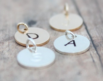 Hand-Stamped Initial Charm: 14k Gold Filled or Sterling Silver
