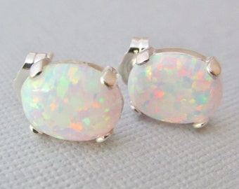 Opal Earrings, Opal Stud Earrings, Sterling Silver Opal Earrings, White Opal Earrings, Opal Jewelry, Gifts For Her, White Opal Jewelry