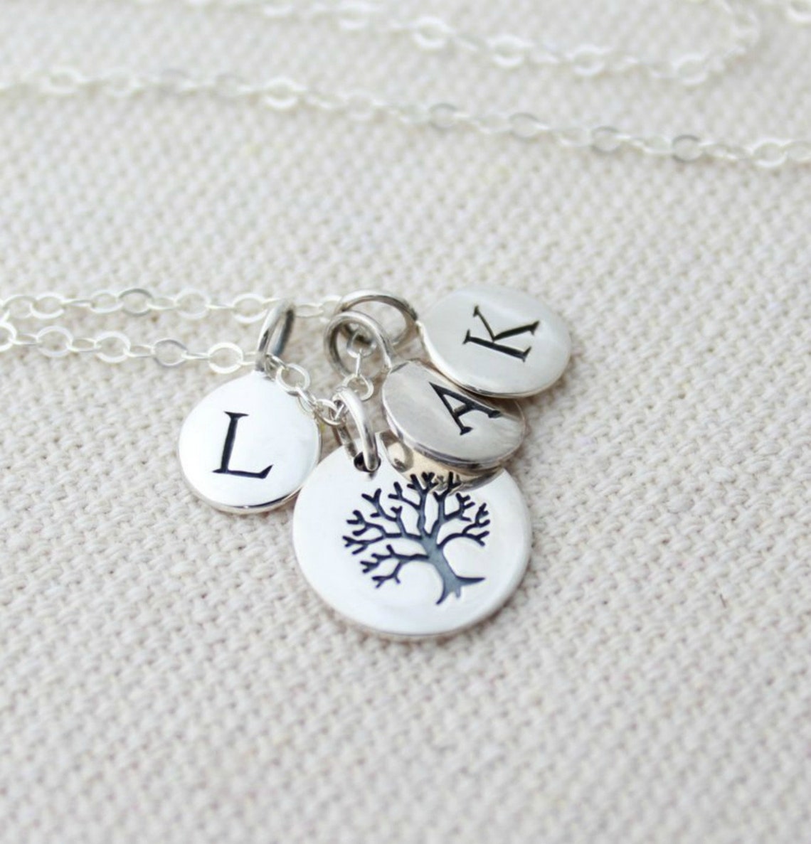 Sterling Silver Family Tree Necklace: Personalized Initial Charms - Etsy