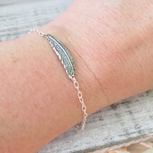 Sterling Silver Feather Bracelet: Delicate Stacking Jewelry