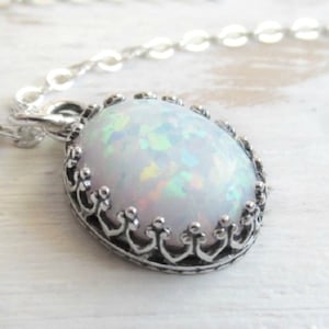 Sterling Silver Opal Necklace, White Opal Pendant Necklace, Sterling Silver Opal Jewelry, Opal Jewelry, October Birthstone Jewelry,Oval Opal